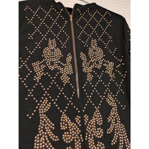 Revamped Elegant Black Beaded Rose Gold Studded Dress with Zip-Up Detail - Picture 4 of 9